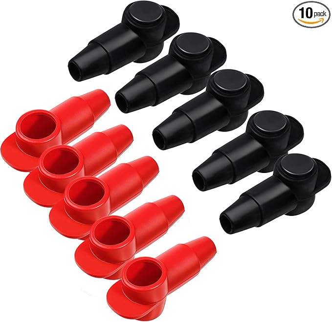 10 Pcs Silicone Battery Terminal Covers, Battery Terminal Protector, Silicone Batteries Cover Cap, Portable Stud Insulator Boot Covers for Car Truck Rv Solar Power Junction Block, Black & Red
