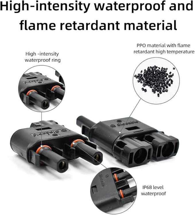 Solar Branch Connector IP68, 1500V FMM+MFF, Y Branch Adapter for Parallel Connection Between Solar Panels, 1 Pairs (2 to 1)