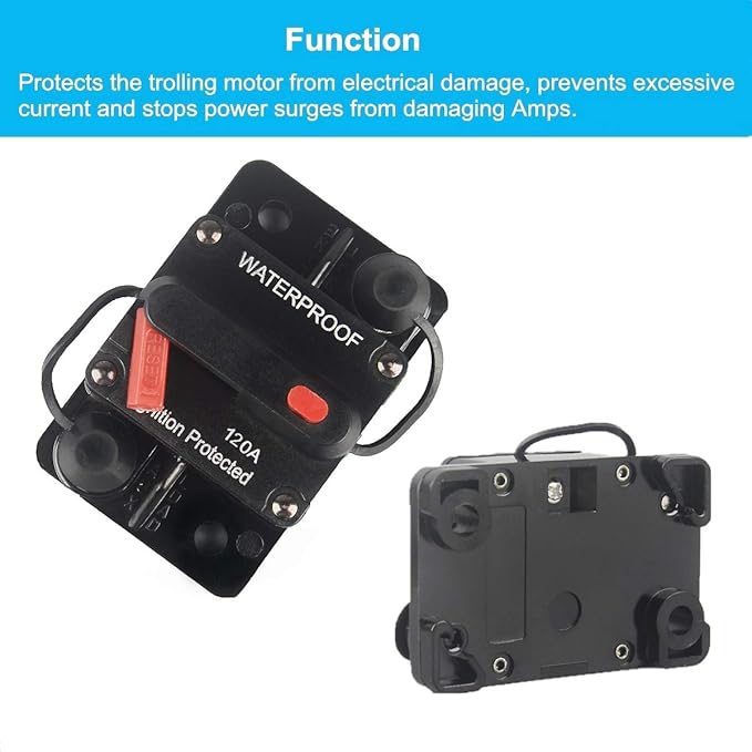 120 Amp Circuit Breaker with Manual Reset 12V-36V DC Waterproof Surface Mount for Car Audio Rv Marine Boat Truck Trolling Motors, 30-300A Car Speaker Resettable Fuse