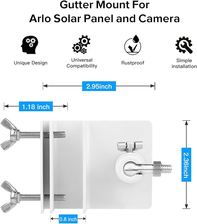 2Pack Gutter Mount Compatible with Arlo Essential Solar Panel, Arlo Pro 5S/Pro 4/Pro 3/Pro 2/Ultra 2/Ultra/Solar Panel, Perfect Angle to Get Adequate Sunlight