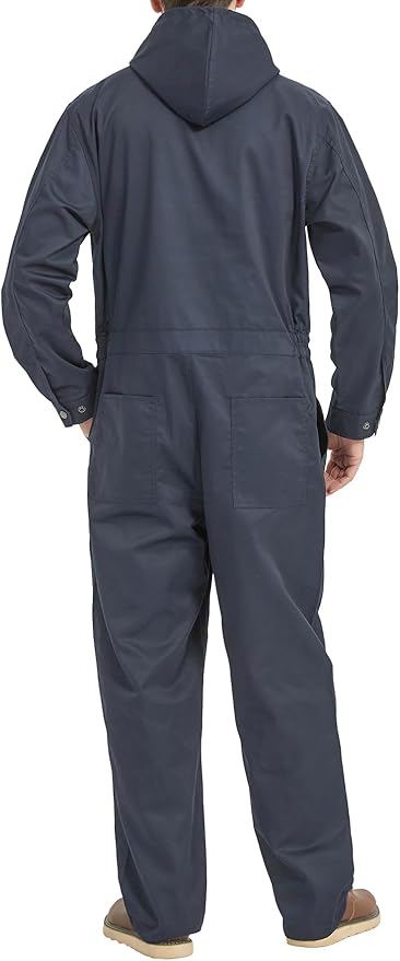 Mens Cotton Blend Long Sleeve Coverall Multi Pockets Zip Overall Mechanic Work Jumpsuit with Hood