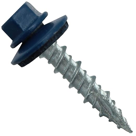 Metal Roofing Screws: (250) 10 x 1 Heron Blue Hex Head Sheet Metal Roof Screw. Self Starting Metal to Wood siding Screws. EPDM Washer. Colored Head