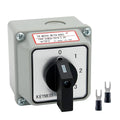20A Black Rotary Changeover Switch with Box, 3-Way 1 NO 1 NC, 660V 8 Terminals, Universal Selector Switch with Fork Terminals, IP65 (4 Positions 2 Poles - Black