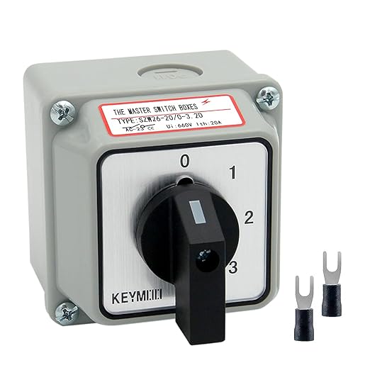 20A Black Rotary Changeover Switch with Box, 3-Way 1 NO 1 NC, 660V 8 Terminals, Universal Selector Switch with Fork Terminals, IP65 (4 Positions 2 Poles - Black