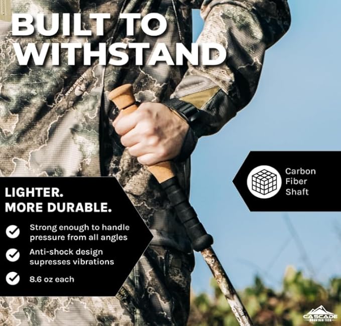 CASCADE Trekking Poles Ultra Light 100% Carbon Fiber Trekking, Walking, and Hiking Poles - Ultra Light, Ultra Durable, Quick Lock Feature for Easy Height Adjustment from 26” to 54”