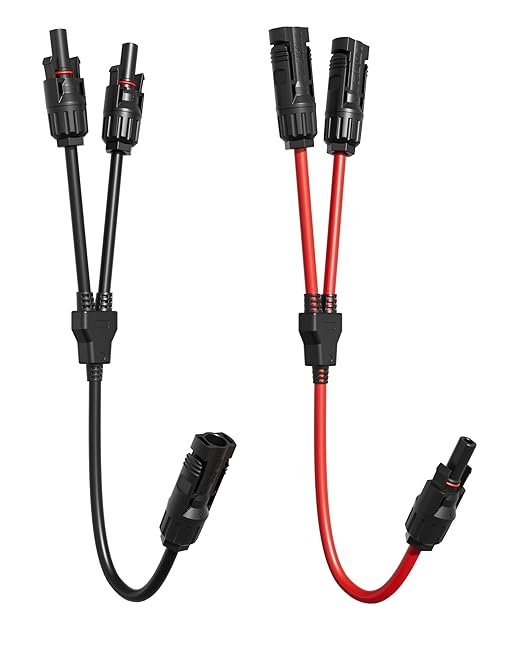 1 Pair Solar Connectors for 2 Solar Panels,Tool-Free Solar Panels Connectors 10awg, Waterproof Solar Panel Splitter, 1 to 2 Y T Branch Parallel Adapter for Solar Cable Extension