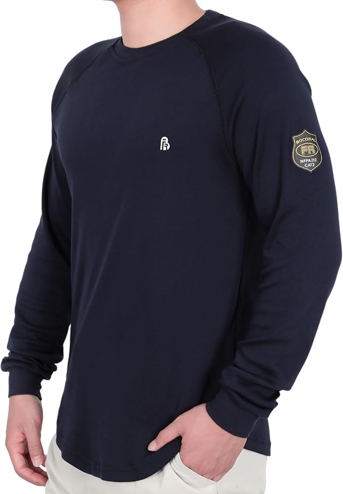 BOCOMAL FR Shirt 7oz Heavyweight Flame Resistant Shirts for Men Fire Retardant Long Sleeve Crew Work Shirts CAT2