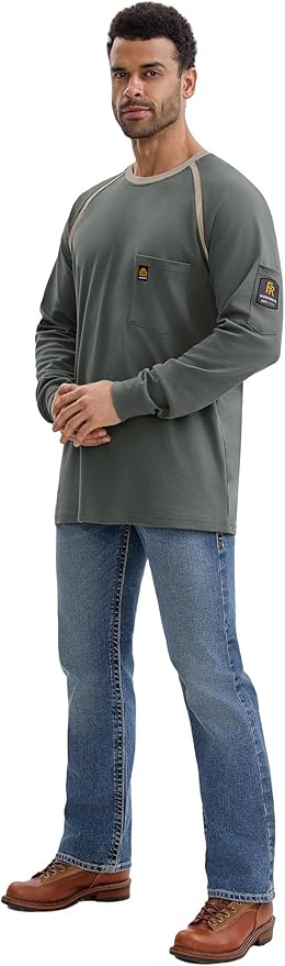WORKWEYA 6.5oz Men's FR Shirts NFPA 2112 Lightweight Cotton Fire Retardant Shirt