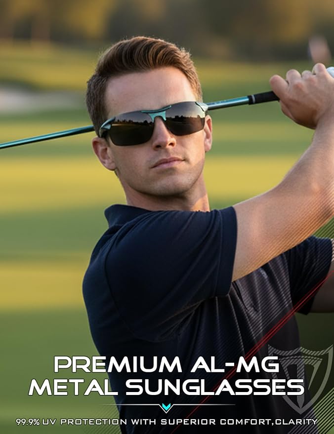 ATTCL Polarized Sunglasses Men Sports: UV Protection Anti Glare Wrap Around Lightweight Metal Driving Fishing Golf Running