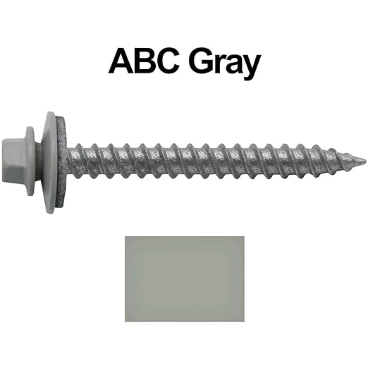 Metal ROOFING SCREWS: (250)12 x 2" ABC GRAY Hex ReGrip Sheet Metal Roof Screw. Sharp Point metal to wood siding screws. 5/8" EPDM washer