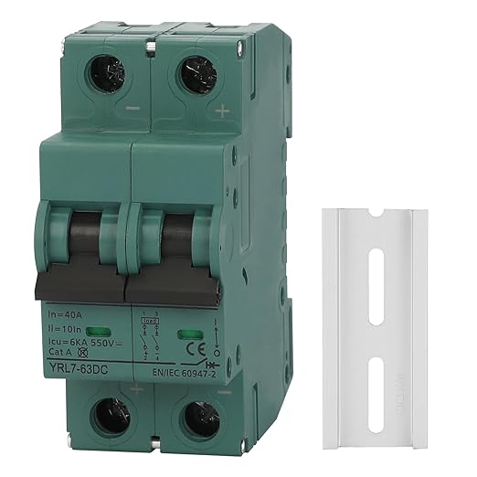 DC Thermal Magnetic Miniature Circuit Breaker, 500V 2 Pole 40 Amp Circuit Switch for Solar, DIN Rail Mount DC Isolator(C40A)