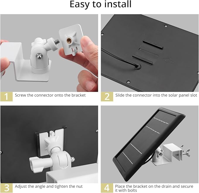 Anbte 1PCS Adjustable Gutter Mount for Ring Solar Panels & Security Cameras, Aluminum Solar Bracket with Standard 1/4 inch-20 Threaded Bracket, Weatherproof, Outdoor Wall Mounting Accessories, White