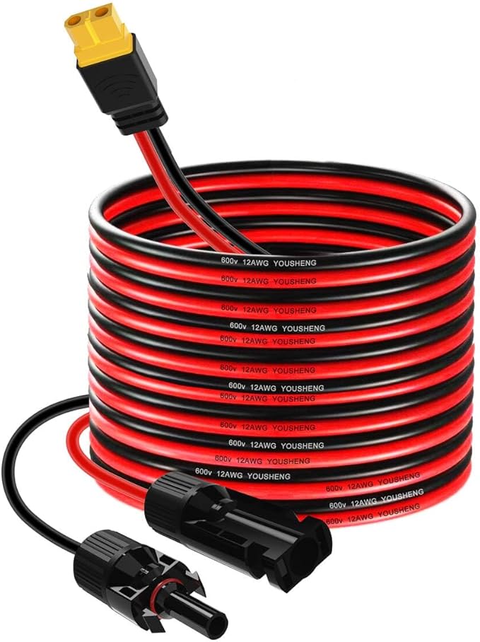 16.4FT Solar to XT60 Charge Extension Cable,12AWG Solar Connector to XT60 Adapter Extension Cable for Solar Panel to Battery RV Portable Power Station Solar Generator(5M)