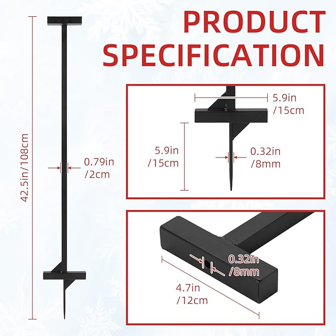Snow Stake Installation Tool, Heavy Duty Driveway Markers Installation Tool with Kick Plate and Pointed Tip for 1/4" & 5/16" Stakes