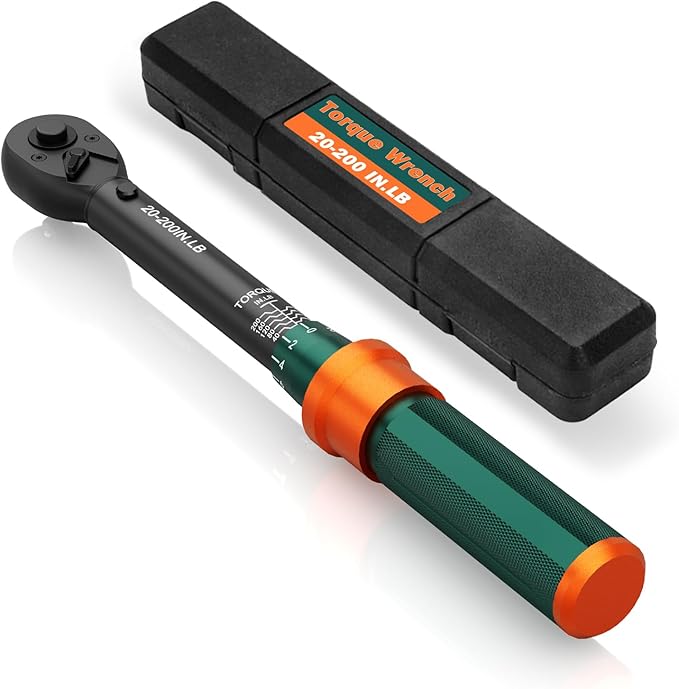 1/4 Drive Inch Pound Torque Wrench, 20-200 In-lb, ±3% High Accuracy Click Torque Wrench with 72-Tooth Dual-Direction Head for Bike Repair, Motorcycle and Precision Instrument Maintenance