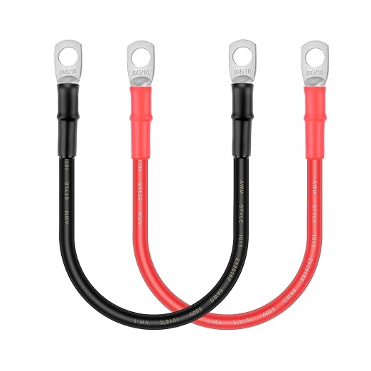 Battery Cable - iGreely 8 AWG 8 Gauge Wire Made with Tinned Copper Wire Battery Power Inverter Cables with 3/8" Lugs Terminals for Solar Panel Automotive Motorcycle RV Marine 1ft/30cm