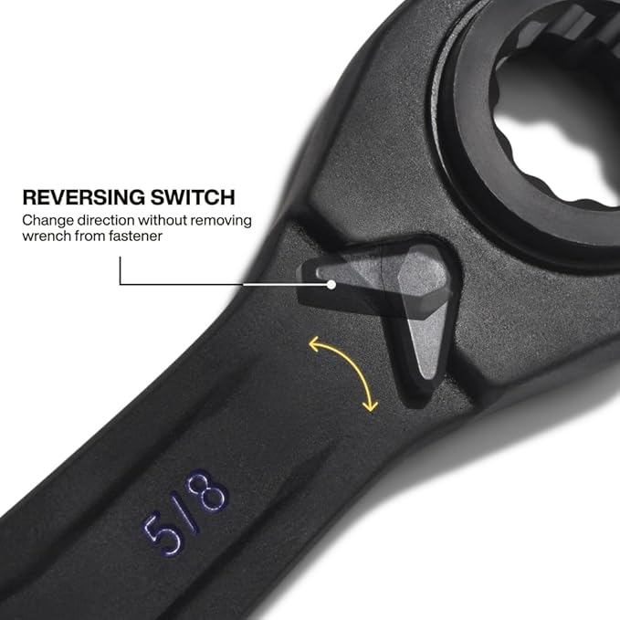 KLEIN TOOLS 68215 4-in-1 Reversible Ratchet Wrench, Box Wrench, SAE Hex Sizes 1/2, 9/16, 5/8, 3/4-Inch, 90-Tooth Ratchet, Pass-Through Design
