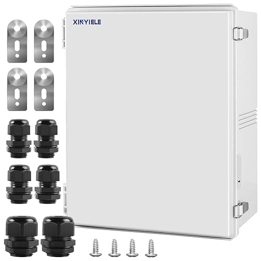 Waterproof Outdoor Project ABS Plastic Junction Box IP67 Weatherproof Dustproof Enclosure with Hinged Cover, Mounting Plate,Wall Brackets for Power Project (Grey,19.7"x15.7"x7.9")