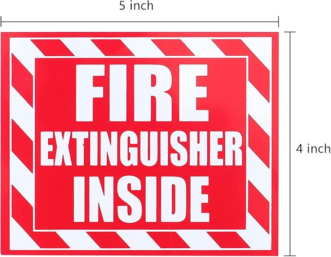 Fasmov 10 Pack Fire Extinguisher Inside Sticker Sign, 5" x 4" Self-Adhesive Vinyl Decals, Weatherproof & UV Protected for Cars, Trailers, Rv's, Trucks and Vehicles, Red on White