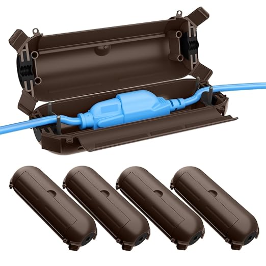 QUOBAS 5 Pack Outdoor Electrical Box, Waterproof Extension Cord Cover，Weatherproof Connection Box with Sealing Gasket for Outlets, Plugs, Christmas Lights & Power Tools, Brown