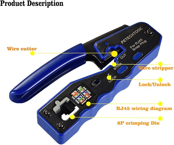 RJ45 Crimp Tool for Cat5e Cat6 Cat6a Pass Thrugh Connectors with 20 pieces Cat6 Connectors and 20 Pieces Boots