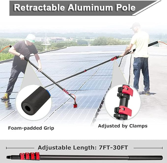Outdoor Window Cleaning Pole, Water Fed Telescopic Brush Water Fed Pole Kit with Hose Spray, Solar Panel Cleaning System Outdoor Washing Equipment Tool for Photovoltaic Panel,39FT/12M