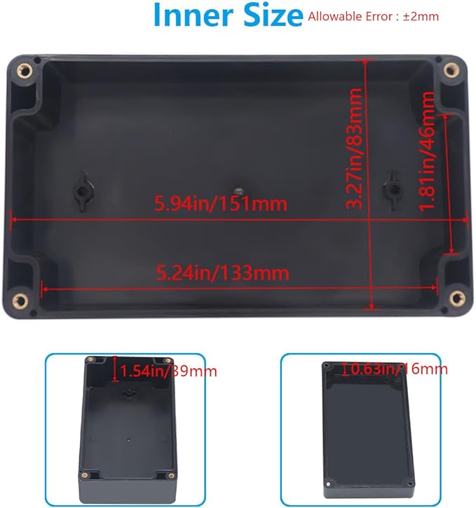 Project Box ABS Black Electrical Boxes IP67 Outdoor Waterproof Box Electronic Junction Box Power Enclosure with Cable Glands for DIY Project 6.2 x 3.5 x 2.4 inch (158x90x60mm)