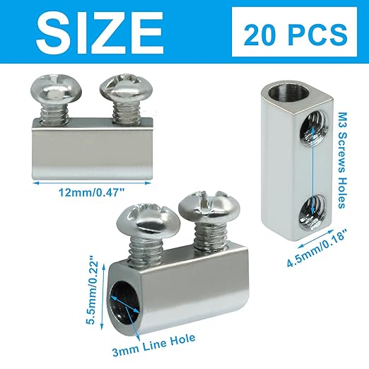 20 Pcs Stainless Steel Wire Rope Cable Clamps, Adjustable Clamp Double Hole Fastener, New Upgrade Fastener(3.0mm Wire Holes)