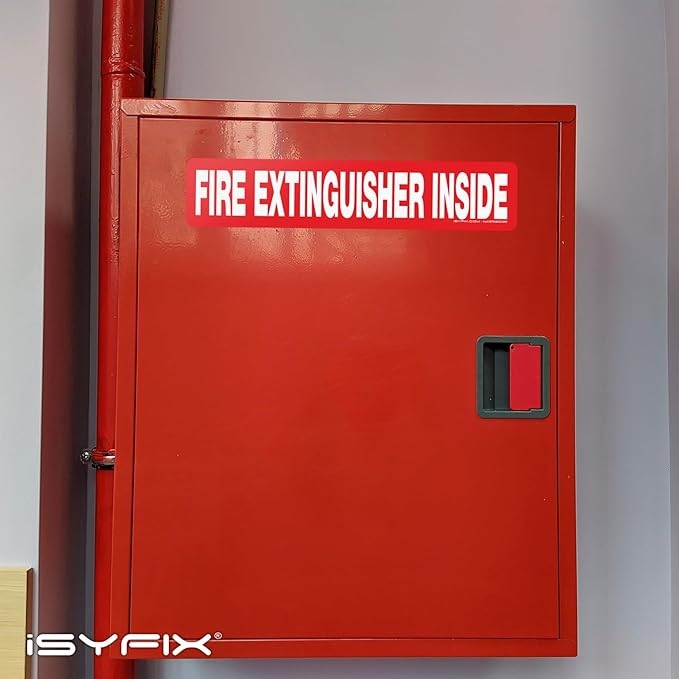 iSYFIX Fire Extinguisher Inside Sticker Sign – 10 Pack 12x2.5 Inch – Self-Adhesive Vinyl Decals, Laminated for UV, Weather, Scratch, Fade Resistance, for Cars, Trucks, Trailers, Rv's and Vehicles