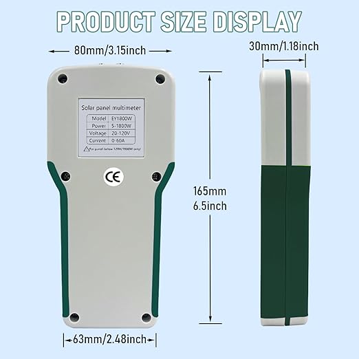 EY-1800W Solar Panel Tester MPPT Photovoltaic Panel Multimeter, Upgraded Measuring Range (5~1800W, 20~120V, 0~60A), Smart MPPT Tools for Testing Solar PV Panel Data and Troubleshooting