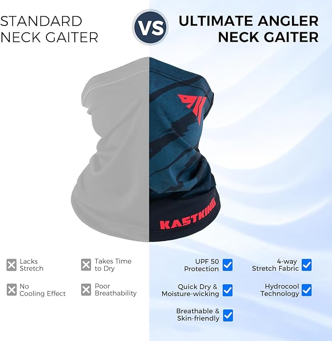 KastKing Ultimate Angler Neck Gaiter, UPF 50 Sun Mask, Sun Gaiters for Men & Women, Hydrocool Technology, Fishing, Hiking