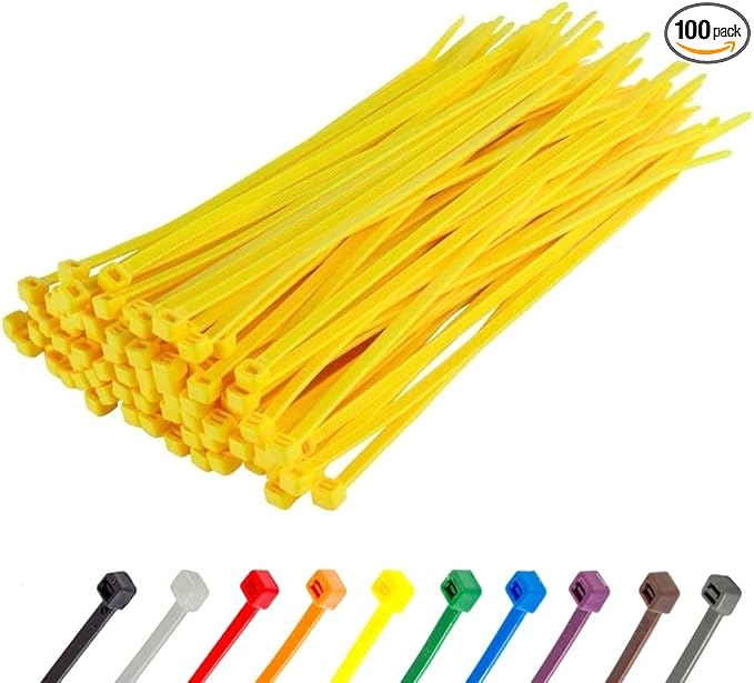 GTSE 8 Inch Yellow Zip Ties, 100 Pack, 50lb Strength, UV Resistant Strong Nylon Cable Ties, Self-Locking 8" Tie Wraps
