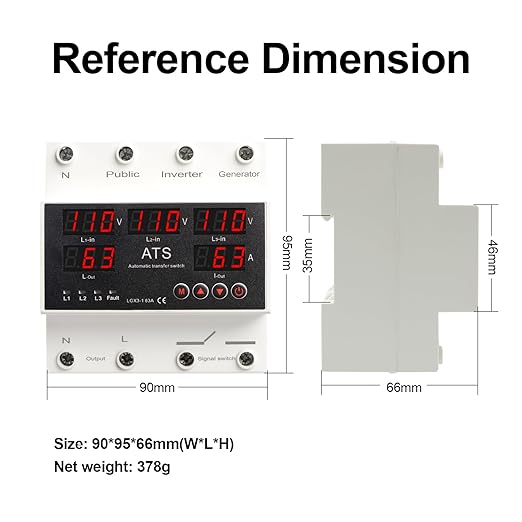 4P 63A 110V ATS Automatic Transfer Switch - L1 Priority Phase Selector, 50/60Hz, Din Rail Mount, CE Certified for Public, Inverter, Generator Use