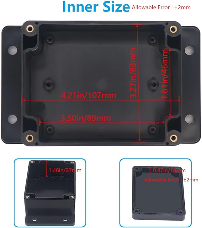 Project Box ABS Black Electrical Boxes IP67 Outdoor Waterproof Junction Box Electronic with Mounting Ears Includes Cable Glands for DIY Project 4.5 x 3.5 x 2.2 inch (115x90x55mm)