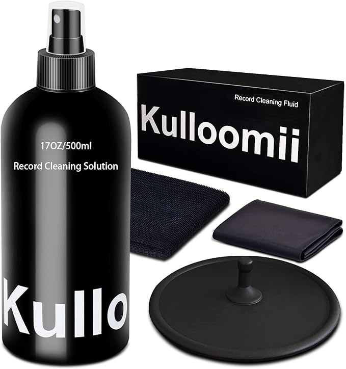 Vinyl Record Cleaner Solution 17oz/500ml, 4Pcs Vinyl Record Cleaning Kit, Record Cleaning Fluid Spray & Label Protector & Microfiber Cloth & Protector Pad, Record Player Cleaning Kit for LP Album