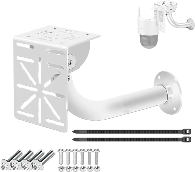 J-Shaped Aluminum Wall Mount with Cable Management Hole & L-Shaped Adapter - Duckbill Design (180° Tilt/360° Swivel) for CCTV Dome/IP Cameras, Space-Saving Indoor/Outdoor Use