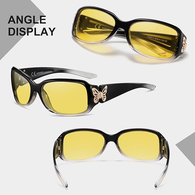 HAOLOTA Night Vision Driving Glasses Women Anti Glare Polarized, Wrap Around Nighttime Safety Glasses UV Protection