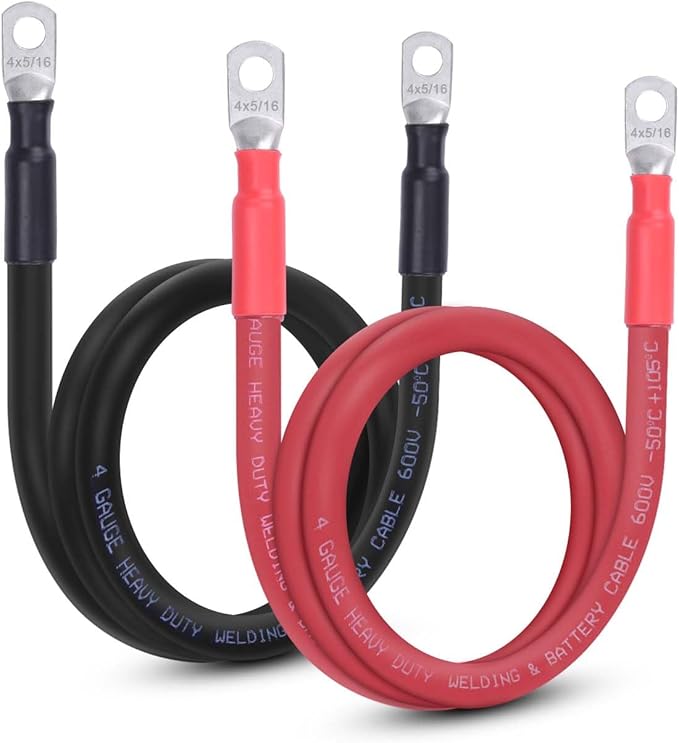 4AWG Flexible Battery Cable with 5/16" Terminals - OFC Pure Copper Inverter & Welding Wire for Automotive Solar RV Motorcycle (Red + Black 3FT Pair)