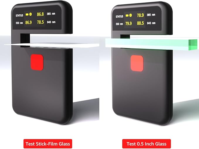 Digital Tint Meter Handheld Window Tint Solar Film Transmission Meter Type-C Charge VLT UV IR Detection Transmittance Meter Automatic Calibration Auto Glass Solar Film Tester Max 1/2" Thickness