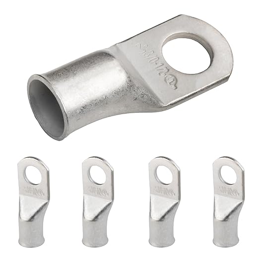 SELTERM 5pcs 3/0 AWG 1/2" Stud Tinned Copper Wire Lugs, Ring Terminals, Battery Cable Ends, 000 Gauge Ring Terminal Connectors, UL Marine Grade Electrical Terminal Connectors