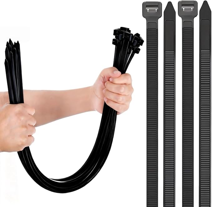 100 Pack 23 inch Extra Long Zip Ties, UV Resistant 200LBS Heavy Duty Professional Self-Locking Black Plastic Large Zip Ties for Cable Straps, Cable Management, Cord Organizer, Indoor and Outdoor