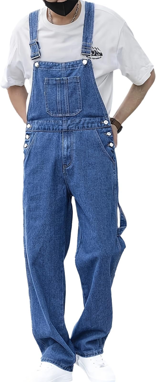 Men's Bib Overall Relaxed Fit Adjustable Strap Denim Work Pants with Large Pockets Durable Comfortable Jumpsuit for Men