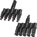 Solar Panel Connector 5 to 1 T Branch Parallel Adapter, 30A 1000V 10AWG Tool-Free IP68 Waterproof Cable for Solar Panels (T Branch, 5to1(1Pairs))