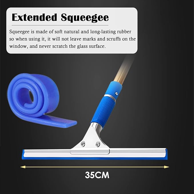 Long Reach Window Cleaner Rod, Window Cleaning Squeegee Kit for Cleaning Tile Wall/Solar Panel, Telescopic Window Cleaner Tool for Apartment Outdoor High Big Wi,L 4.5m/15ft