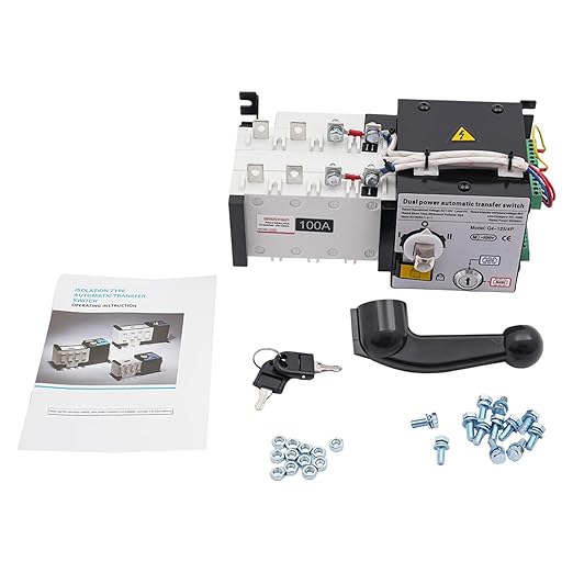 63A 110V Dual Power Automatic Transfer Switch Manual Transfer Switch 50/60Hz Din Rail Mounted Mini ATS 2/3/4P 63/32A for Hone Generator and Backup Power RV (4P 100A)