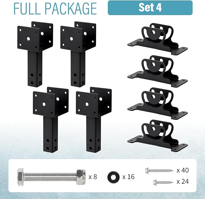 4 Pack 304 Stainless Steel 4x4 Heavy Duty Roof Riser Brackets Kit, Adjustable Roof Riser Beam Mount Brackets for Roof Pergola Gazebo (Black)