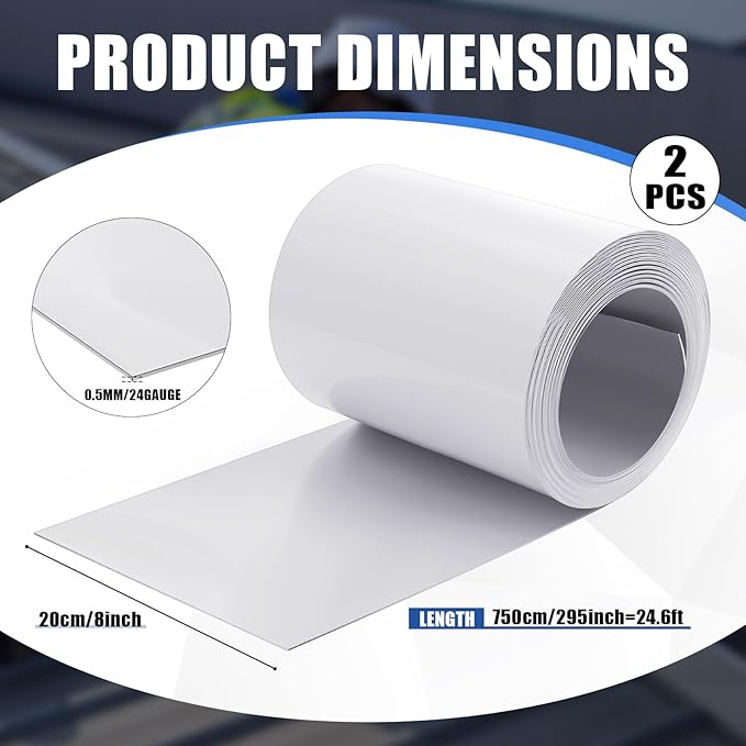 Tandefio 2 Rolls Aluminum Flashing Roll 8 Inch x 25 ft, 0.5 mm Thickness Roof Flashing Metal Flashing Aluminum Sheet Metal Roll with Cut Proof Gloves and Stainless Steel Nail for Roofing Stain