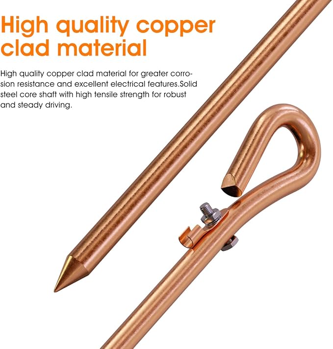 Portable Grounding Rod,Grounding Pin with Ground Wire Lug,Great for Electric Fences,Generator,Antennas,Satellite Dishes,Ground Post Pin,Tie Out Stake (1PCS Grounding Rod)