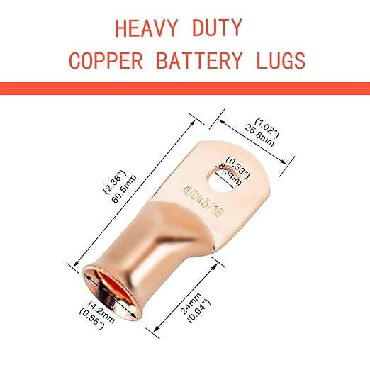 25pcs 4/0 AWG-5/16(M8) Battery Lugs,Ring Terminals,Terminal Connectors,Heavy Duty Cable Lugs,4/0 Gauge Copper Ring Terminals Battery Cable Ends