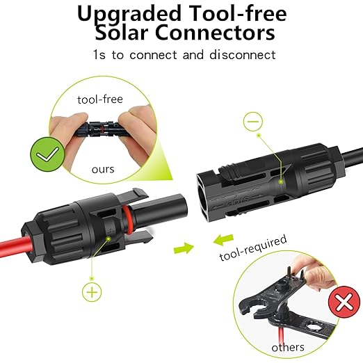 2 Pack Solar Connectors for 3 Solar Panels, Tool-Free Solar Panel Wires and Connectors, Waterproof Solar Cable Splitter, 2 to 6 Y Branch Parallel Adapter for Solar Extension Cable